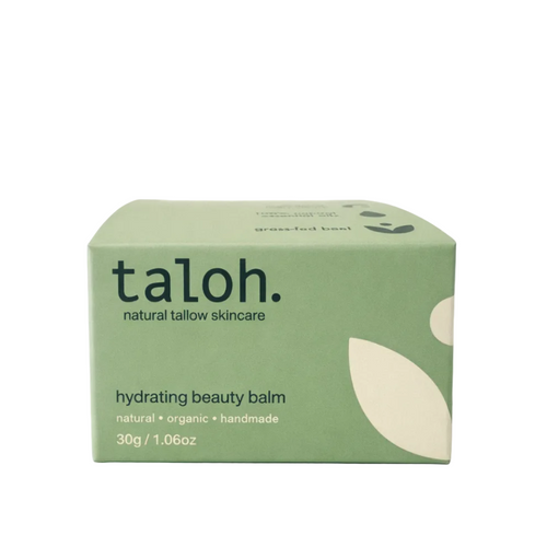 Green box of taloh hydrating beauty balm on a white background