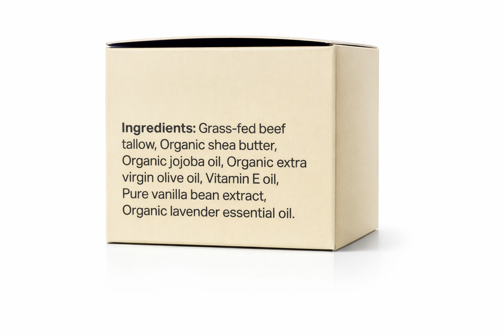 Taloh Whipped Body Butter box with a list of ingredients on a white background